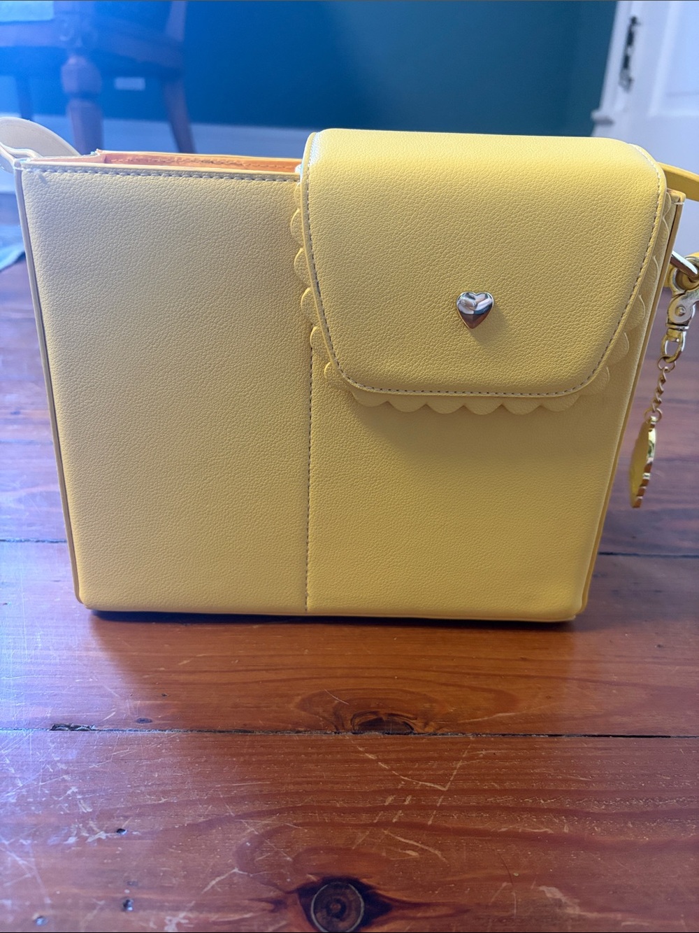Yellow scalloped edge drink carrier purse Kate Gabrielle